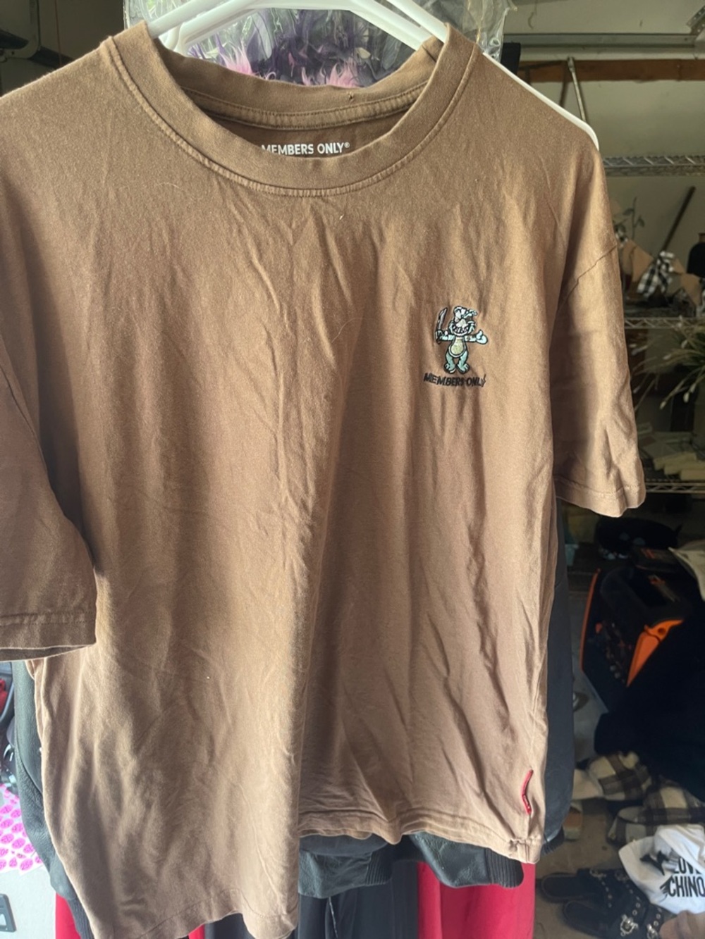 Members Only Brown Short-Sleeve Crewneck Tee with Chest Graphic